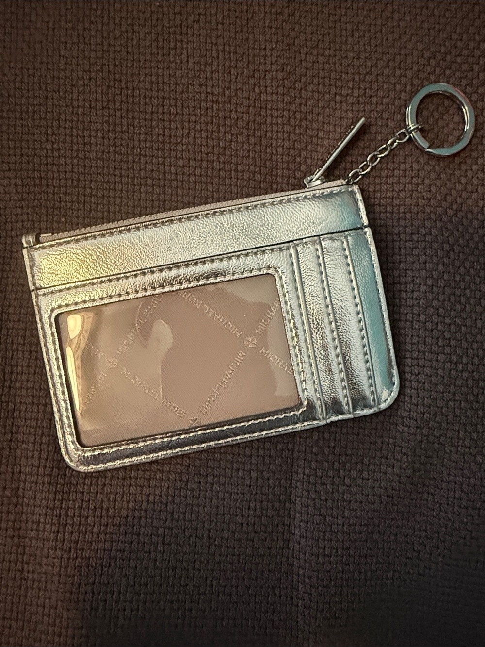 Michael Kors Metallic Silver Card Holder Keychain Wallet